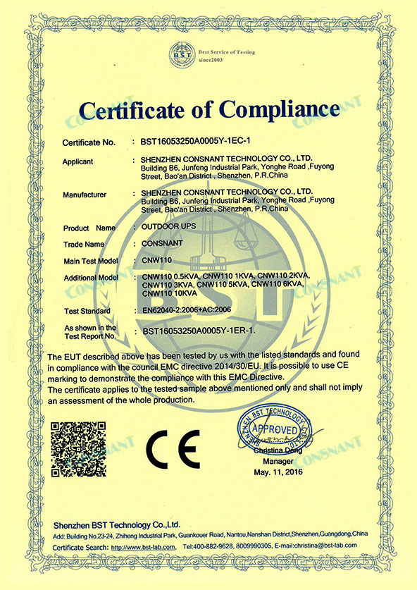 Certificado de Cumplimiento - Outdoor Online UPS CE