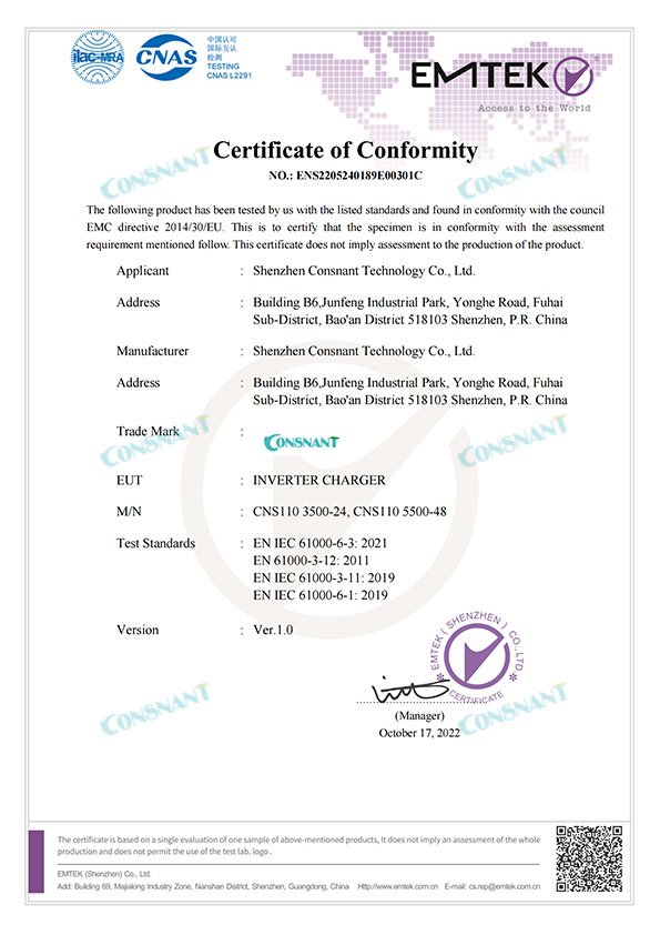Certificado de Conformidad - Inversor