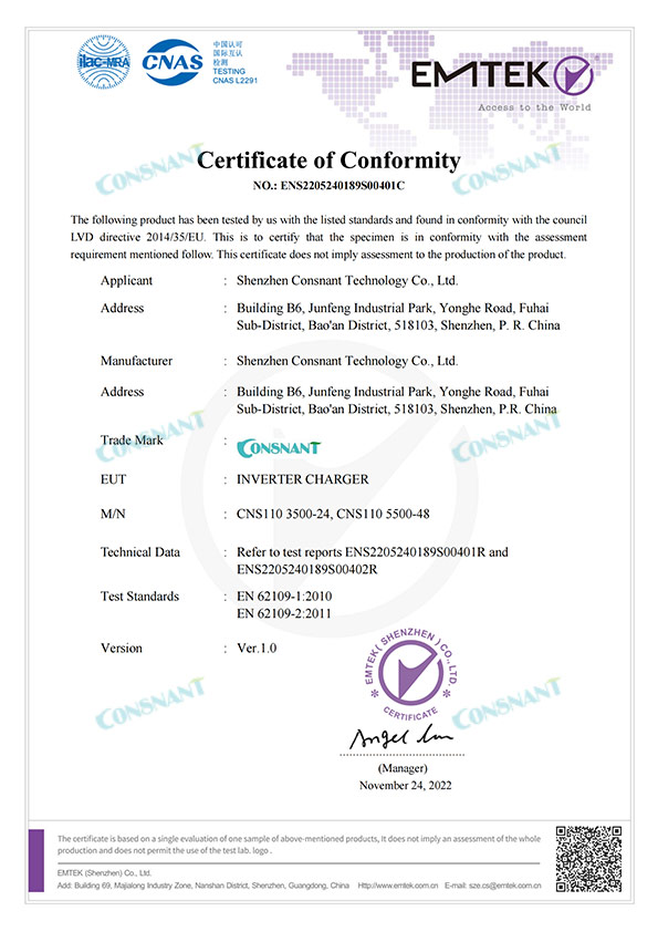 Certificado de Conformidad - Inversor
