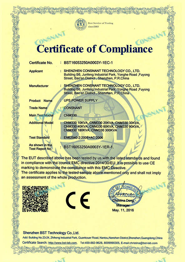 Certificado de Cumplimiento - Modular Online UPS CE