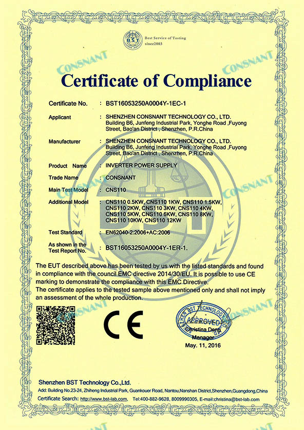 Certificado de Cumplimiento - Solar Inverter CE