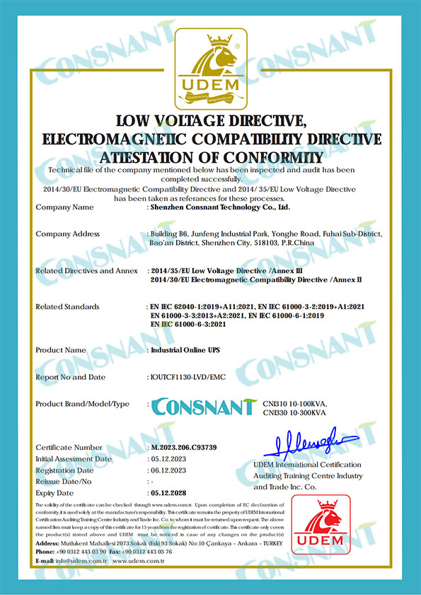 UPS industrial en línea - Certificado CE