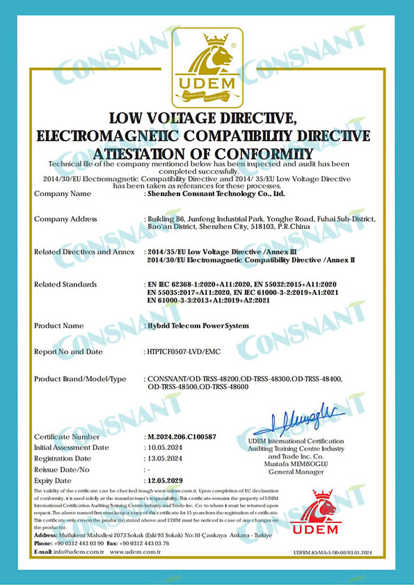 Sistema de energía de telecomunicaciones híbrido - Certificado CE
