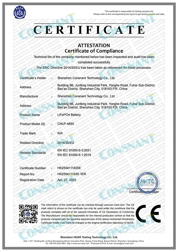 Batería LiFePO4 de 48 V y 50 Ah - Certificación CE